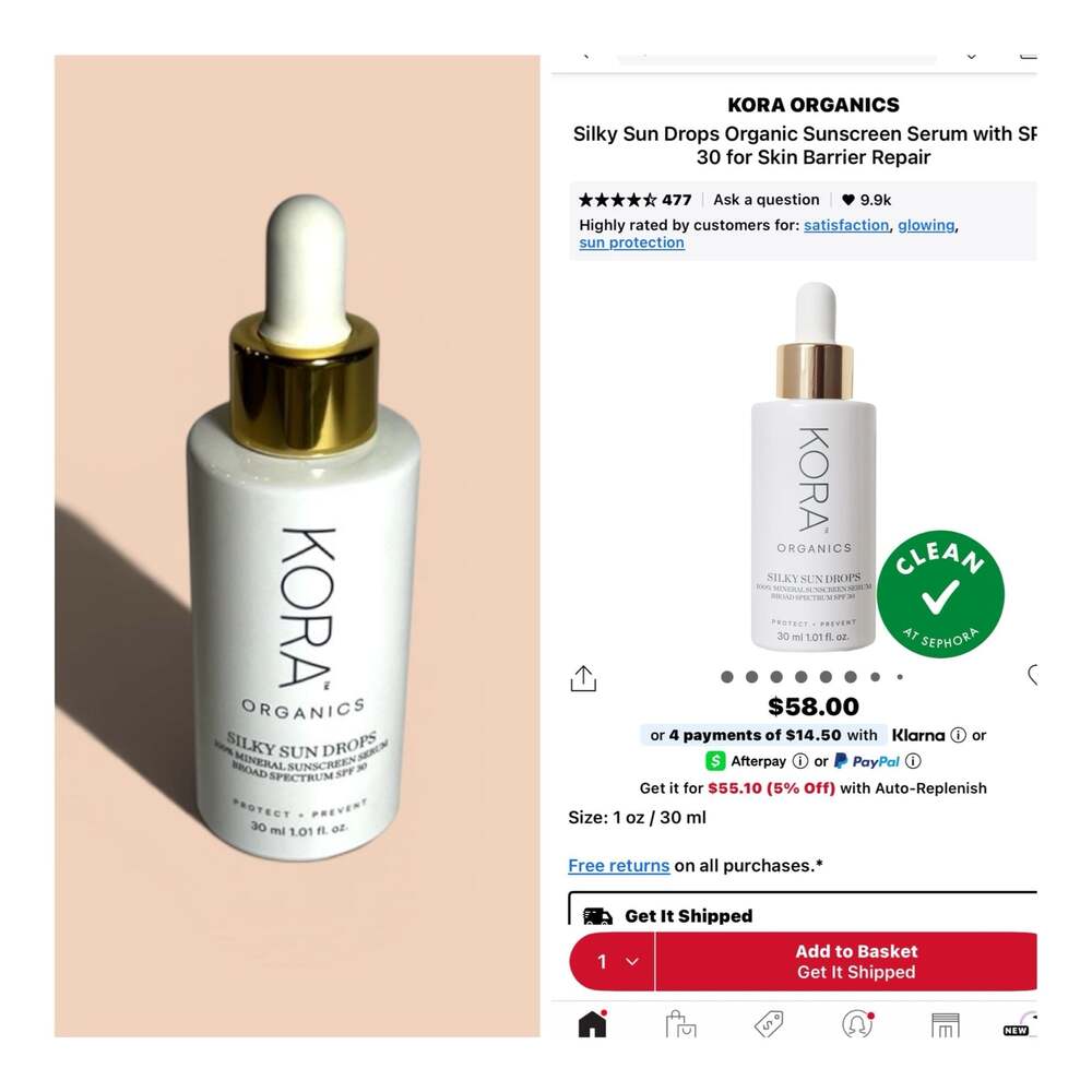Kora Organics Silky Sun Drops Mineral Sunscreen Serum SPF 30 1.01 oz / 30 ml